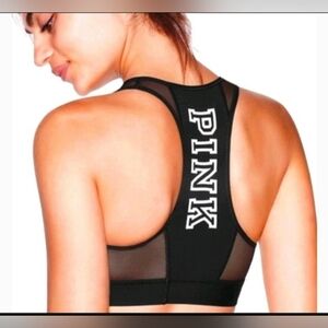 Pink Victoria's secret black mesh crop top sport bra size S
